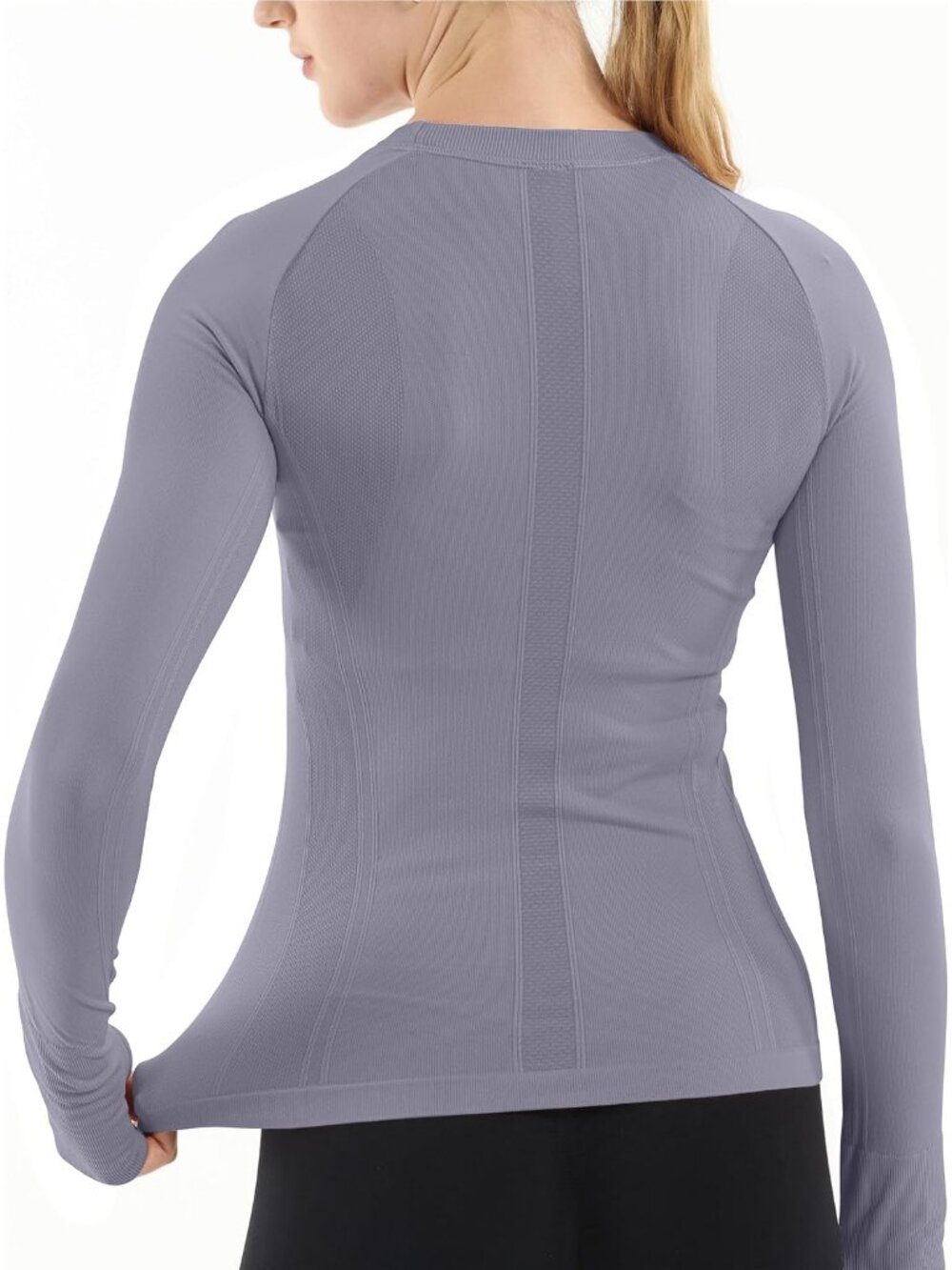 Women's Blue Grey Seamless Workout Shirts Long Sleeve Yoga Tops Sports Slim Fit